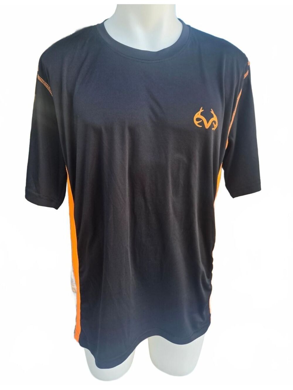Realtree Men's T-Shirt, XL, Black with Orange and Camouflage